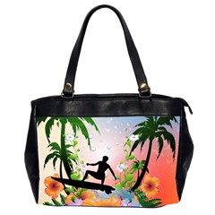 Tropical Design With Surfboarder Office Handbags (2 Sides)  by FantasyWorld7