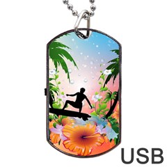 Tropical Design With Surfboarder Dog Tag Usb Flash (one Side) by FantasyWorld7