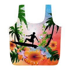 Tropical Design With Surfboarder Full Print Recycle Bags (l)  by FantasyWorld7