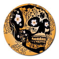 Sugar Skull In Black And Yellow Round Mousepads