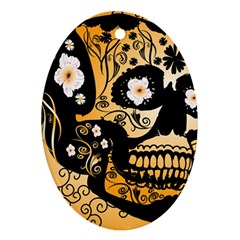 Sugar Skull In Black And Yellow Ornament (Oval) 