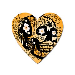 Sugar Skull In Black And Yellow Heart Magnet