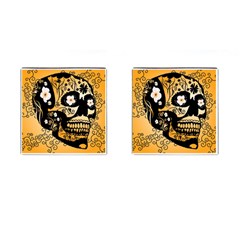 Sugar Skull In Black And Yellow Cufflinks (Square)