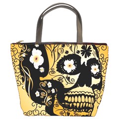 Sugar Skull In Black And Yellow Bucket Bags