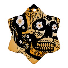 Sugar Skull In Black And Yellow Snowflake Ornament (2-Side)