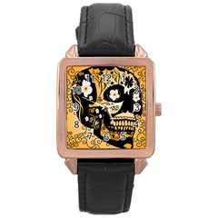 Sugar Skull In Black And Yellow Rose Gold Watches