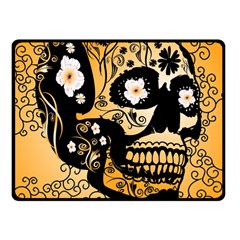 Sugar Skull In Black And Yellow Double Sided Fleece Blanket (Small) 