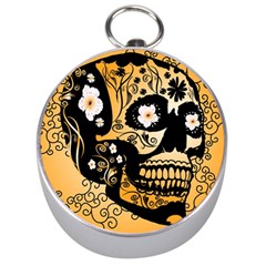 Sugar Skull In Black And Yellow Silver Compasses