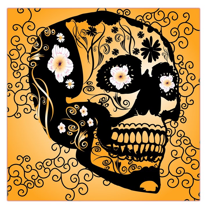 Sugar Skull In Black And Yellow Large Satin Scarf (Square)