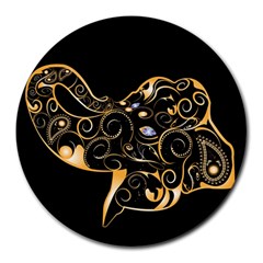 Beautiful Elephant Made Of Golden Floral Elements Round Mousepads by FantasyWorld7