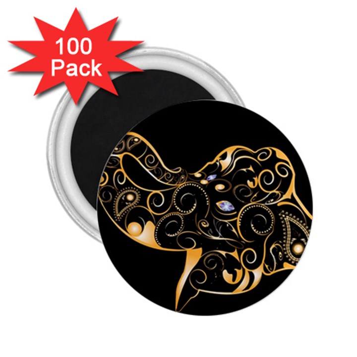 Beautiful Elephant Made Of Golden Floral Elements 2.25  Magnets (100 pack) 