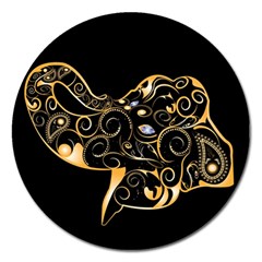 Beautiful Elephant Made Of Golden Floral Elements Magnet 5  (round) by FantasyWorld7