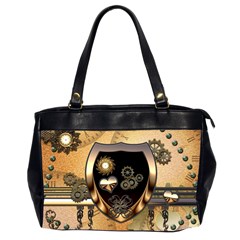 Steampunk, Shield With Hearts Office Handbags (2 Sides)  by FantasyWorld7