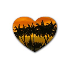 Sunset Over The Beach Rubber Coaster (heart)  by FantasyWorld7