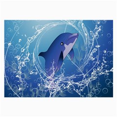 Cute Dolphin Jumping By A Circle Amde Of Water Large Glasses Cloth by FantasyWorld7