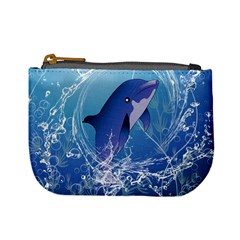 Cute Dolphin Jumping By A Circle Amde Of Water Mini Coin Purses by FantasyWorld7