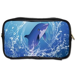 Cute Dolphin Jumping By A Circle Amde Of Water Toiletries Bags by FantasyWorld7