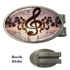 Music, Wonderful Clef With Floral Elements Money Clips (oval)  by FantasyWorld7