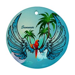 Summer Design With Cute Parrot And Palms Ornament (round) 