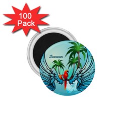 Summer Design With Cute Parrot And Palms 1 75  Magnets (100 Pack) 