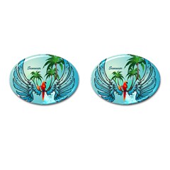 Summer Design With Cute Parrot And Palms Cufflinks (oval)