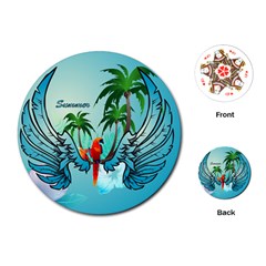 Summer Design With Cute Parrot And Palms Playing Cards (round) 