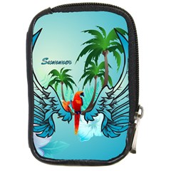 Summer Design With Cute Parrot And Palms Compact Camera Cases by FantasyWorld7