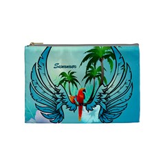 Summer Design With Cute Parrot And Palms Cosmetic Bag (medium) 
