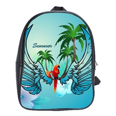 Summer Design With Cute Parrot And Palms School Bags(large)  by FantasyWorld7