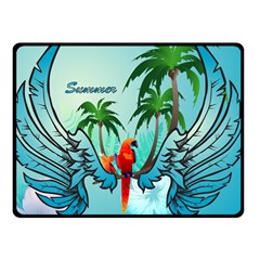 Summer Design With Cute Parrot And Palms Fleece Blanket (small) by FantasyWorld7