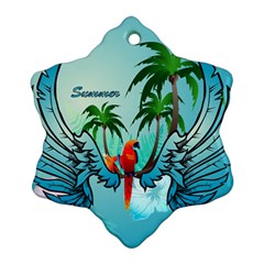 Summer Design With Cute Parrot And Palms Snowflake Ornament (2-side)