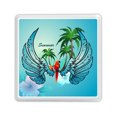 Summer Design With Cute Parrot And Palms Memory Card Reader (square) 