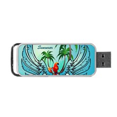 Summer Design With Cute Parrot And Palms Portable Usb Flash (two Sides)