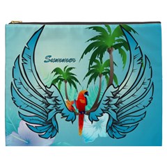 Summer Design With Cute Parrot And Palms Cosmetic Bag (xxxl) 