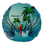 Summer Design With Cute Parrot And Palms Large 18  Premium Round Cushions Front