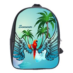 Summer Design With Cute Parrot And Palms School Bags (xl) 