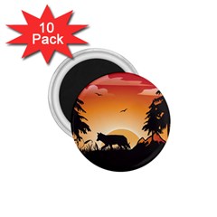 The Lonely Wolf In The Sunset 1 75  Magnets (10 Pack) 