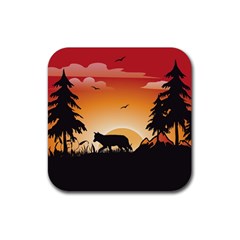 The Lonely Wolf In The Sunset Rubber Coaster (square) 