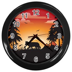 The Lonely Wolf In The Sunset Wall Clocks (black)