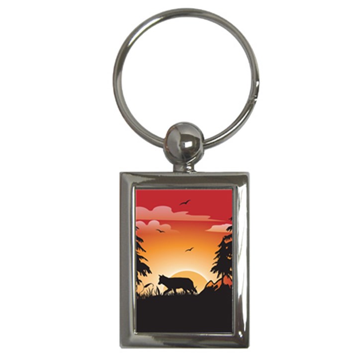 The Lonely Wolf In The Sunset Key Chains (Rectangle) 