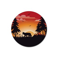 The Lonely Wolf In The Sunset Rubber Round Coaster (4 Pack) 