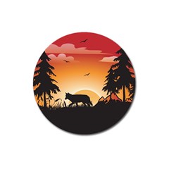 The Lonely Wolf In The Sunset Magnet 3  (round)