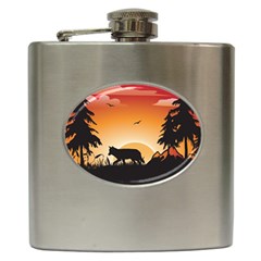 The Lonely Wolf In The Sunset Hip Flask (6 Oz)