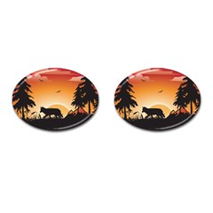 The Lonely Wolf In The Sunset Cufflinks (oval) by FantasyWorld7