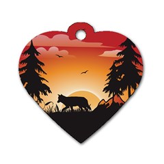 The Lonely Wolf In The Sunset Dog Tag Heart (one Side) by FantasyWorld7