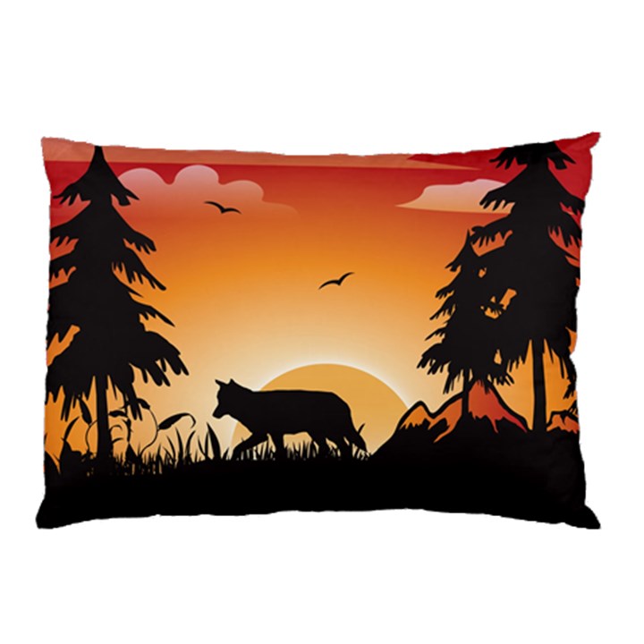 The Lonely Wolf In The Sunset Pillow Cases