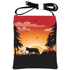 The Lonely Wolf In The Sunset Shoulder Sling Bags