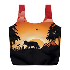 The Lonely Wolf In The Sunset Full Print Recycle Bags (l) 