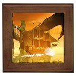 Awesome Sunset Over The Ocean With Ship Framed Tiles