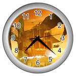 Awesome Sunset Over The Ocean With Ship Wall Clocks (Silver) 